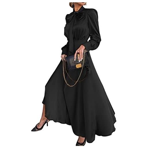 ticticlily abito donna maniche lunghe e girocollo fiocco vestiti sera e cerimonia casual cocktail maxi abiti lucidi vestito elegante lungo invernal autunnale nero xl