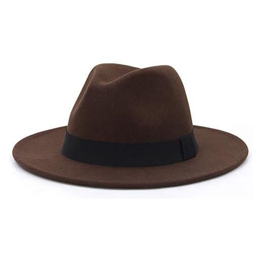 EOZY-cappello panama vintage uomo unisex fedora in cotone classico bombetta jazz berretto tinta unita decorazione cintura (circonferenza 56-58cm, giallo)