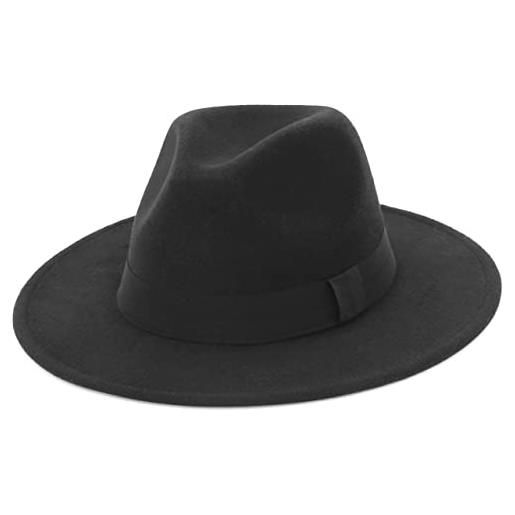 EOZY-cappello panama vintage uomo unisex fedora in cotone classico bombetta jazz berretto tinta unita decorazione cintura (circonferenza 56-58cm, giallo)
