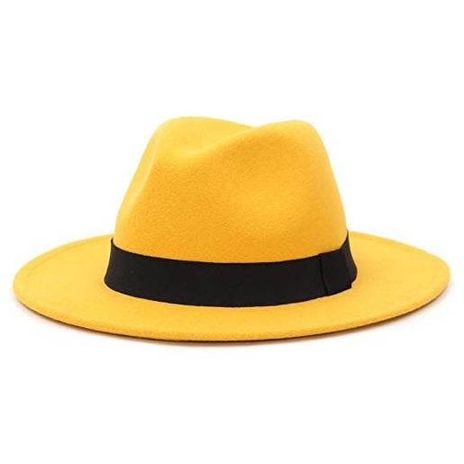 EOZY-cappello panama vintage uomo unisex fedora in cotone classico bombetta jazz berretto tinta unita decorazione cintura (circonfernza 59-60cm, nero)