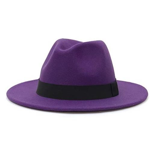 EOZY-cappello panama vintage uomo unisex fedora in cotone classico bombetta jazz berretto tinta unita decorazione cintura (circonferenza 56-58cm, viola)