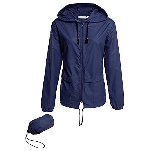 Yassiglia cappotto donna manica lunga giacca donna bouna giacca da pioggia pieghevole da donna giacca a vento da esterno con cappuccio e coulisse regolabile (marina militare, s)