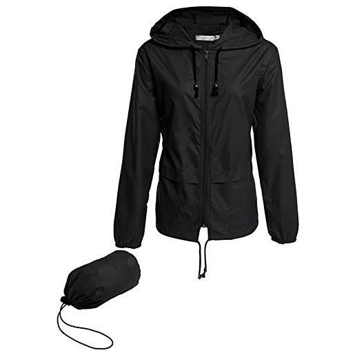 Yassiglia cappotto donna manica lunga giacca donna bouna giacca da pioggia pieghevole da donna giacca a vento da esterno con cappuccio e coulisse regolabile (marina militare, xx-l)