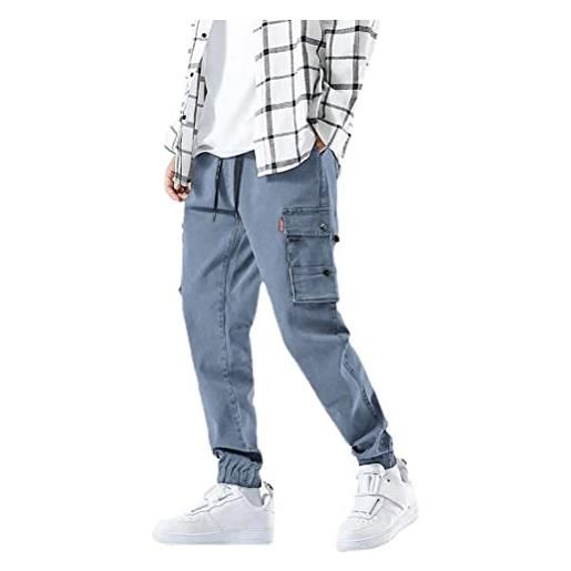 ORANDESIGNE jeans da uomo elasticizzati pantaloni slim fit denim moda casual skinny leggeri pantaloni cargo jeans con tasche laterali pantalone tasconato multitasche cargo b nero m