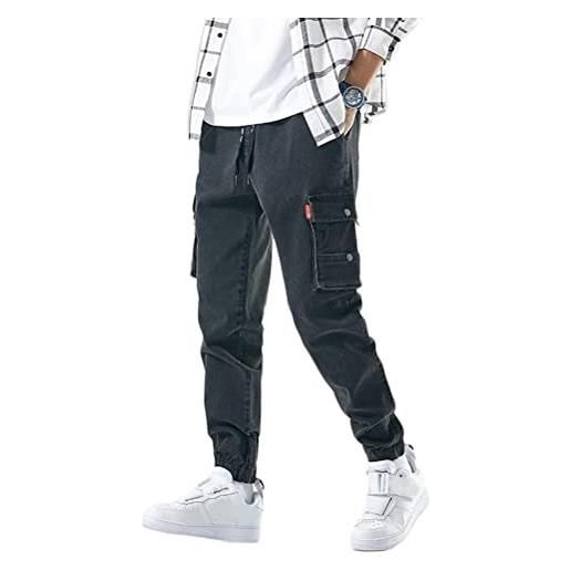 ORANDESIGNE jeans da uomo elasticizzati pantaloni slim fit denim moda casual skinny leggeri pantaloni cargo jeans con tasche laterali pantalone tasconato multitasche cargo a nero xl