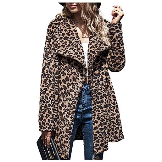 sujinxiu giacca da donna con stampa leopardata cappotto in pelliccia sintetica capispalla di media lunghezza a maniche lunghe con tasche per l'autunno inverno