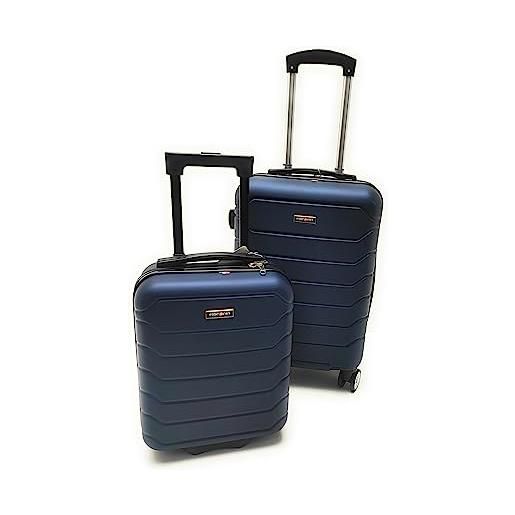 Clacson coppia trolley bagaglio a mano abs rigido-2 trolley misure cm. 55x40x20 e cm 40x30x20 marca (blu)