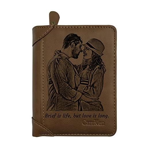 haellerry portafogli personalizzato con foto inciso, portafogli personalizzati con foto per uomo, marito, papà, figlio, regali di natale (cerniera marrone)