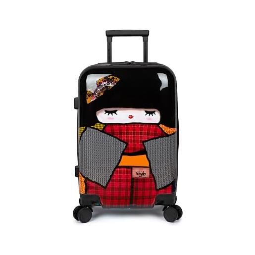 TOKYOTO - valigia da cabina divertente per bambini adolescenti ragazze e fans di bambole kokeshi giapponesi bagaglio mano con usb 55x40x20 cm | trolley 55x35x20 valigia rigida 10 kg japan doll