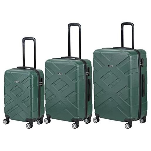 Totò Piccinni set valigie trolley con guscio rigido di ottima qualità con 4 rotelle pivotanti (verde scuro, set 3 valigie)