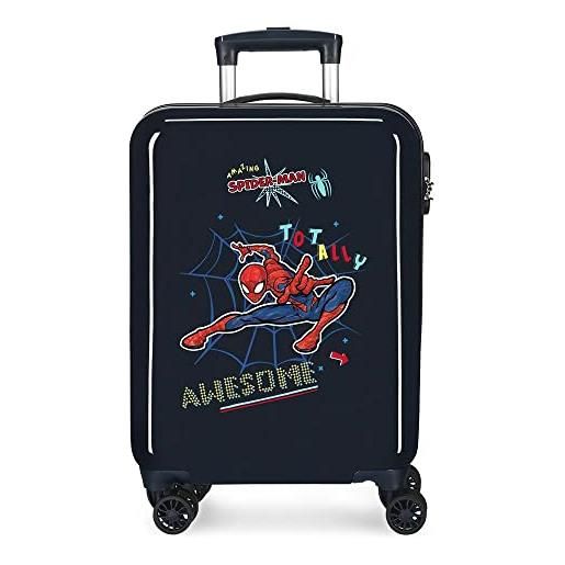Marvel spiderman totally awesome valigia da cabina blu 38x55x20 cm abs rigido chiusura a combinazione laterale 34l 2 kg 4 doppie ruote bagaglio a mano