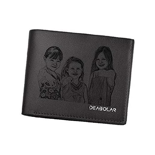 haellerry portafoglio personalizzato con foto inciso, portafogli personalizzati con foto per uomo, marito, papà, figlio, regali di natale (nero-orizzontale)