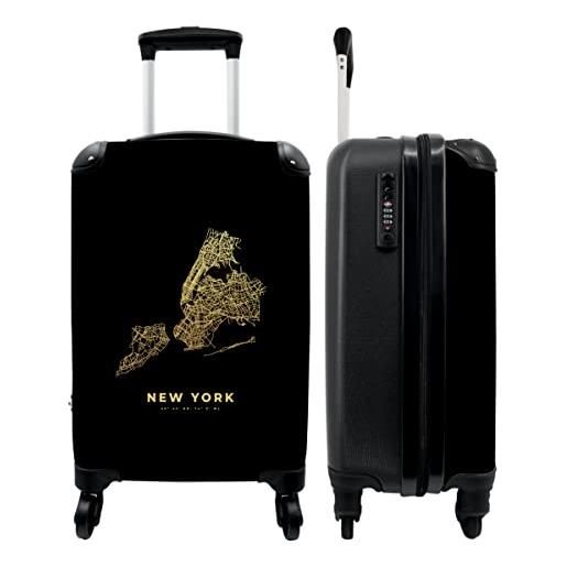 NoBoringSuitcases.com® valigia trolley bagaglio a mano valigia piccola con 4 ruote - new york - mappa della città - mappa - oro - planimetria - bagaglio a bordo