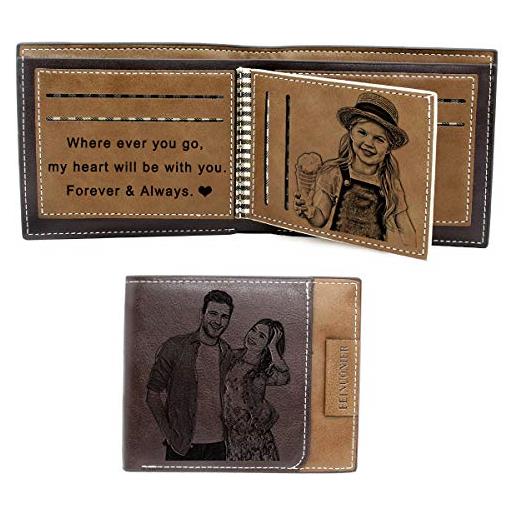 SeeWeLove portafoglio personalizzato con foto, portafoglio inciso, portafoglio trifold in pelle da uomo donna (marrone scuro)