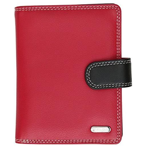 Felda - portafoglio donna rfid - 9 fessure per carte e tasca monete con zip - taglia medium - rosso multi