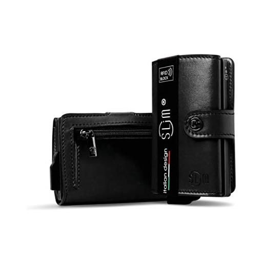 SLim portafoglio personalizzato porta carte di credito schermato portacarte anticlonazione uomo donna personalizzabile (nero con zip)