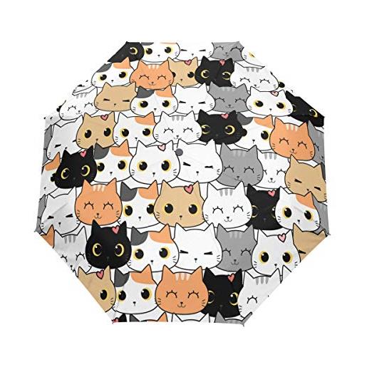 Sawhonn simpatico gattino gatto divertente ombrello automatico pieghevole portatile ombrelli antivento da viaggio per uomini donn