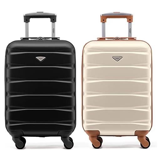 Flight Knight set di 2 valigie rigide in abs leggere con 4 ruote, bagaglio a mano da cabina approvato per oltre 100 compagnie aeree come easy. Jet, british airways, ryan. Air, emirates- 55x35x20cm