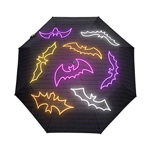 BEUSS pipistrelli per la luce notturna ombrello pieghevole automatico antivento con auto apri chiudi portatile protezione uv ombrelli per viaggi spiaggia donne bambini ragazzi ragazze