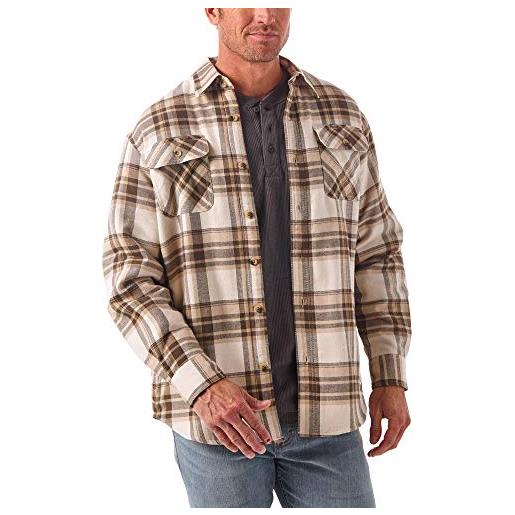 Wrangler Authentics giacca camicia in flanella a manica lunga con fodera sherpa, erica attuale, m uomo