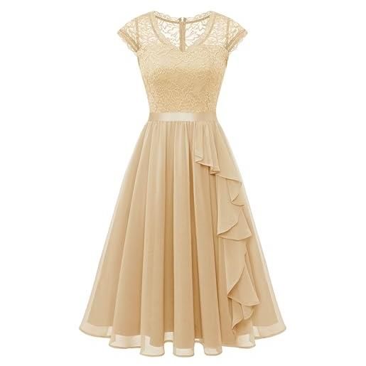Wedtrend abito da cocktail da donna, lunghezza al ginocchio, elegante, per matrimonio, elegante, linea a, con volant, blu mare, m