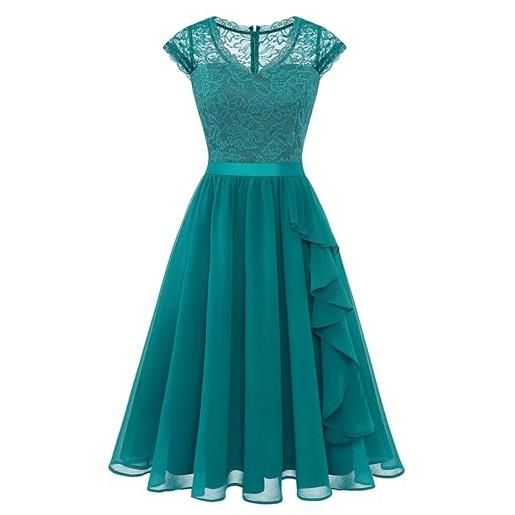 Wedtrend abito da cocktail da donna al ginocchio, abito da sera elegante per matrimonio, elegante linea a, vestito con volant, azzurro, s