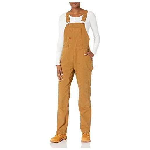 Dickies women's double front bib overalls, rinsed brown duck, large