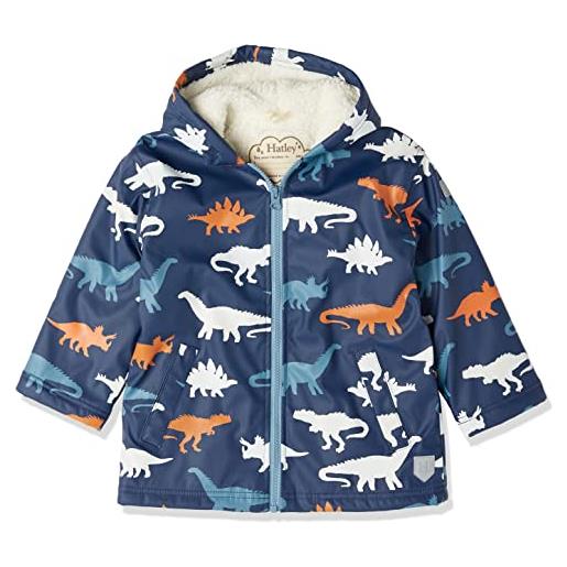 Hatley lined jacket giacca splash foderata in sherpa, colour changing dino silhouettes, 6 years bambino