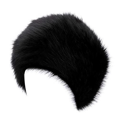Everkeen cappello da donna in pelliccia sintetica da donna, stile cosacco russo, colore: nero, nero , l