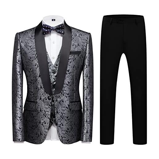 KUDORO costume da uomo 3 pezzi da sposa business slim fit smoking semplice petto a un bottone, uomini seri 3 pezzi per festa comfort elegante giacca e pantaloni gilet, nero , s