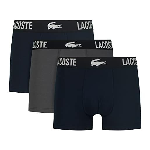 Lacoste mens 5h1309 branded waistband stretch cotton pack con 3 boxer, navy blue/navy blue-font (euf), xs