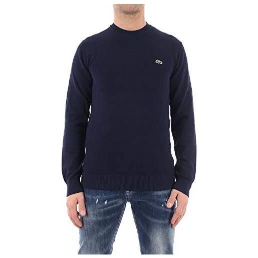 Lacoste ah2193 - maglione basic da uomo con scollo rotondo, vestibilità regolare, blu navy (166). , xs