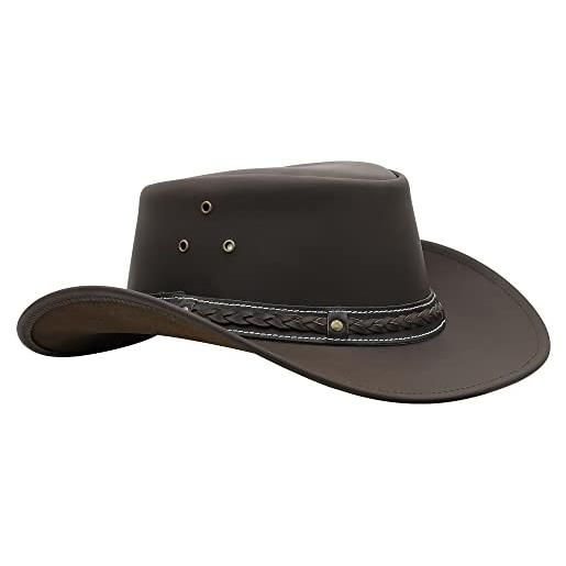 SideWinder cappello cowboy western australiano cappelli di cuoio modellabile pelle di vacchetta outback stile vintage tesa nero marrone tutte le taglie