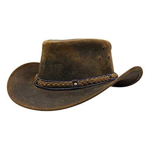 SideWinder cappello cowboy western australiano cappelli di cuoio modellabile pelle di vacchetta outback stile vintage tesa nero marrone tutte le taglie (marrone, large)