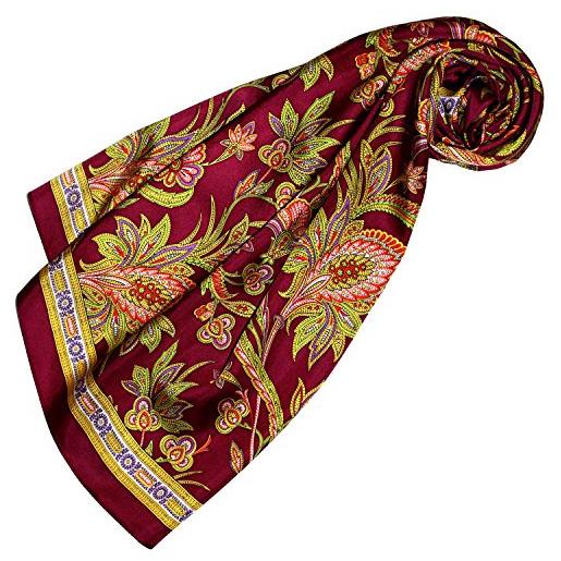 Lorenzo cana asciugamano di seta da donna in 100% seta barocco con motivo cachemire panno sciarpa di marca, blu scuro rosso oro, 90 x 90 cm