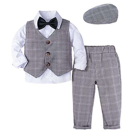 mintgreen vestiti cerimonia neonato maschio, nozze battesimo smoking signore abiti con cappuccio, plaid grigio, 2-3 anni, 100