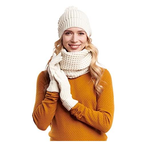 Hilltop set combinato invernale composto da sciarpa ad anello, cappello e guanti in maglia coordinati, 3 pezzi, regalo per donna