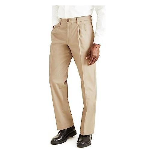 Dockers - pantaloni da uomo, in cotone elasticizzato con pieghe - beige - 33w x 32l