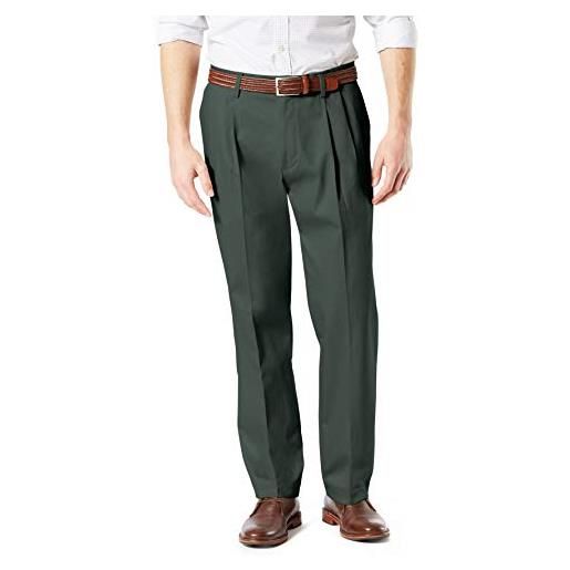 Dockers - pantaloni da uomo, in cotone elasticizzato con pieghe - nero - 34w x 29l