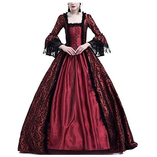 AnyuA costume da regina medievale donna vittoriano abito da sera gotico rinascimentale eleganti vestito bodeaux xxl