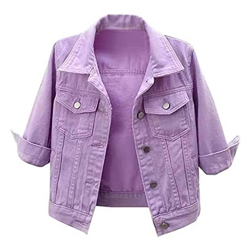 Hebezn giacca di jeans a maniche corte da donna giacca di jeans corta con risvolto casual capispalla casual a coste (color: purple, size: m)