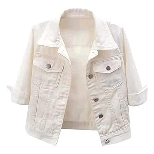 Hebezn giacca di jeans a maniche corte da donna giacca di jeans corta con risvolto casual capispalla casual a coste (color: white, size: m)