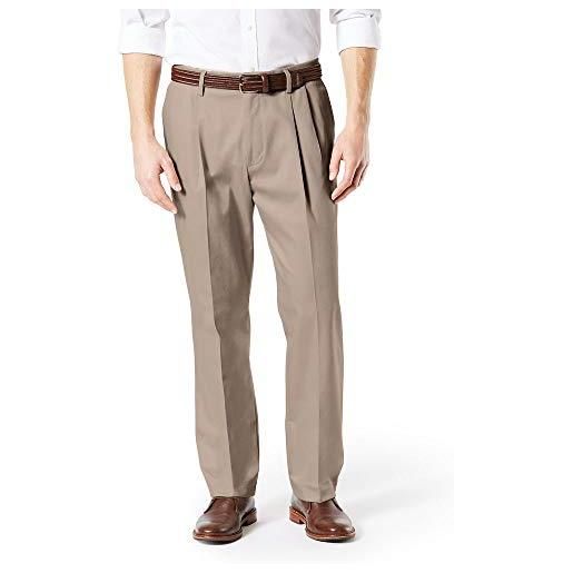 Dockers - pantaloni da uomo grandi e alti in cotone stretch a pieghe - nero - 44w x 32l
