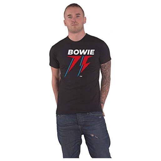 David Bowie t shirt 75th flash logo nuovo ufficiale uomo nero size l