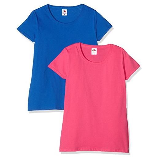 Fruit of the Loom ladies valueweight t top, multicolore (royal/fuchsia), l (pacco da 2) donna