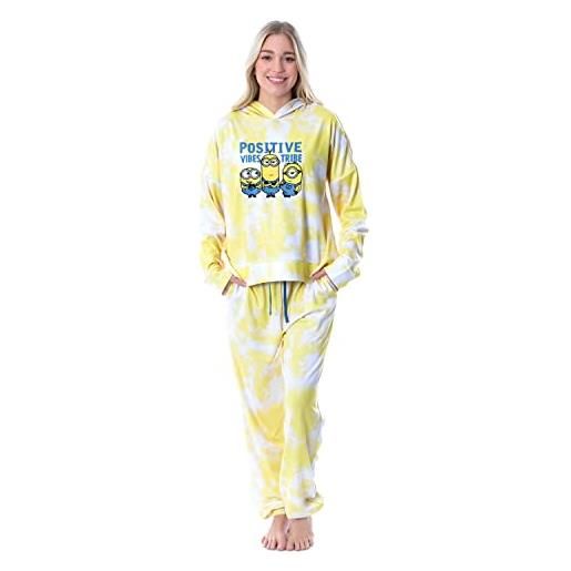 INTIMO minions positive vibes tie dye womens' pajama loungewear hooded jogger set yellow