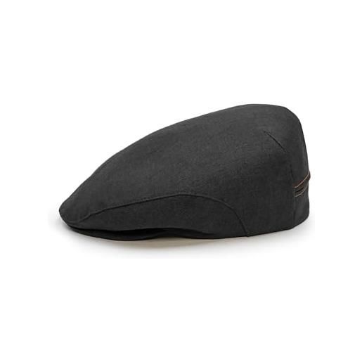 Sterkowski coppola derby | 100% lino uomo e donna | classico piatto berretto berretti berretto da strillone cappello da guida baschi scozzesi-berretto da giornale di berretto nero 60 cm