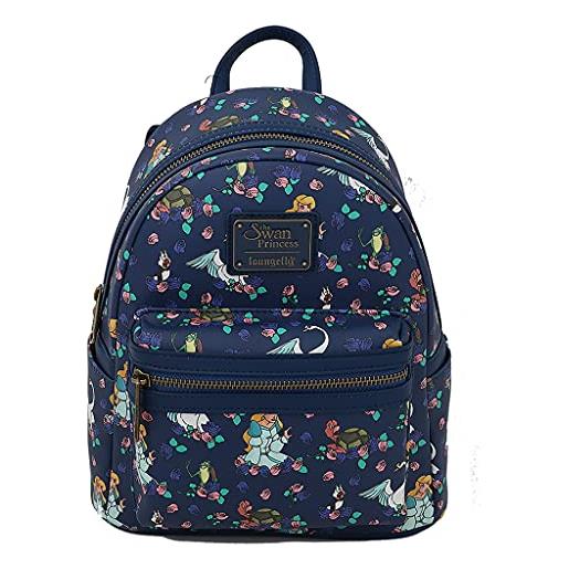 Loungefly swan princess and friends aop limited edition borsa a tracolla doppia, blu navy, small