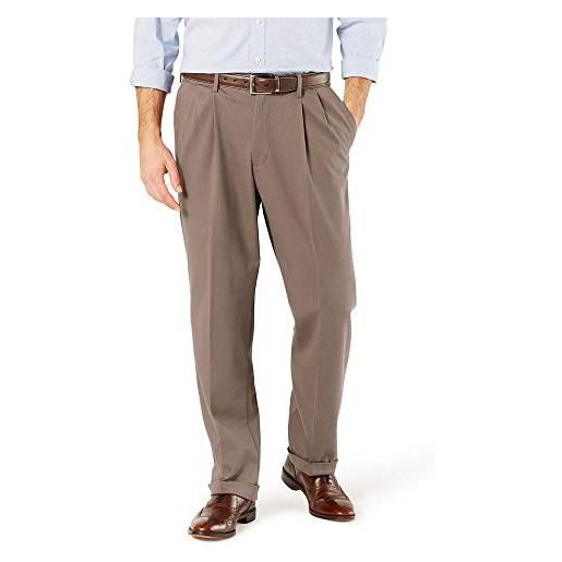 Dockers men's relaxed fit signature khaki lux cotton stretch pants - pleated d4, cloud, 40w x 32l