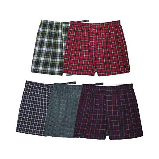 Fruit of the loom mens woven tartan boxers 5 pack, m, assorted